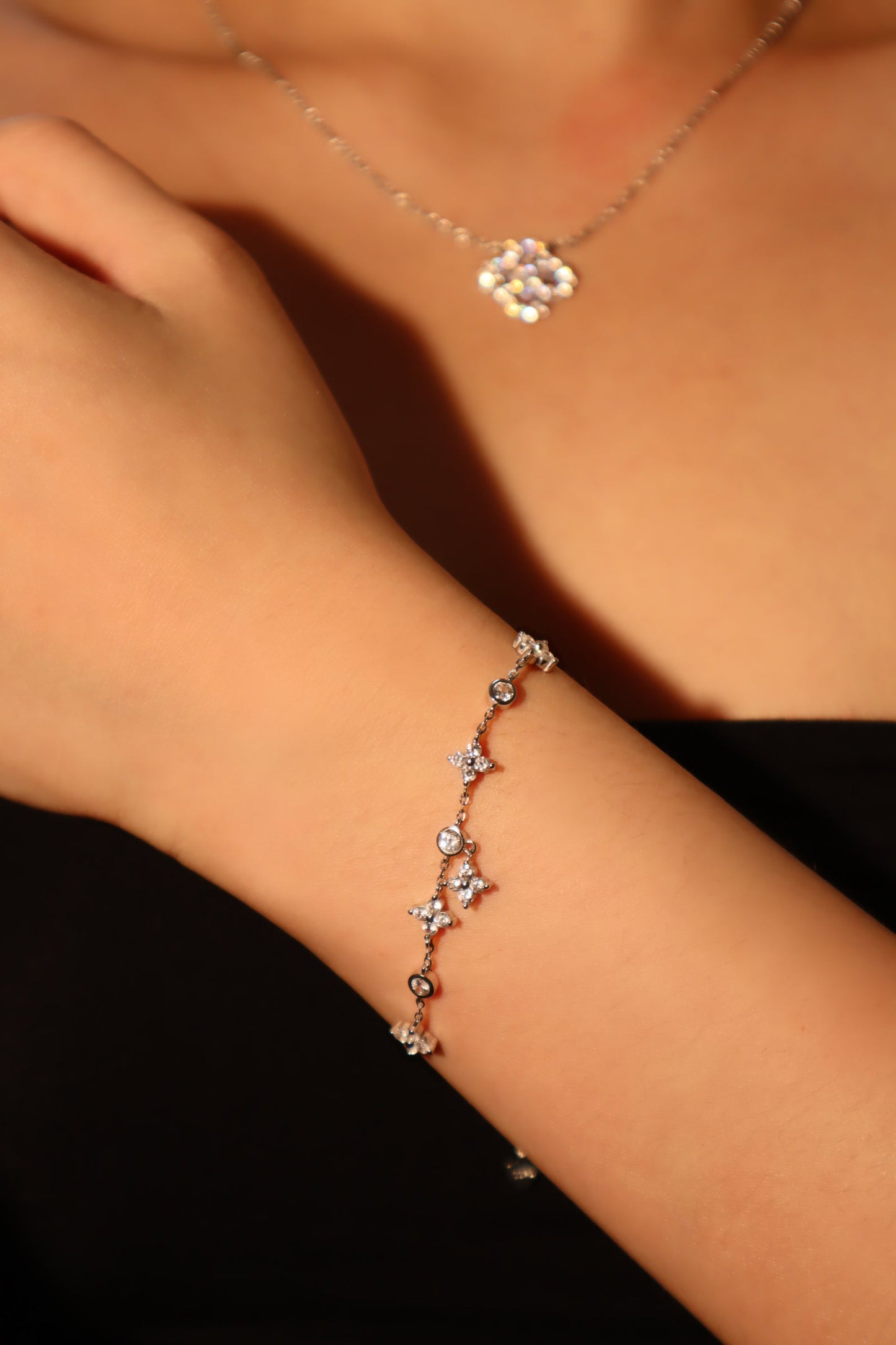 925 Sterling Silver Multi Starlight Petal Bracelet