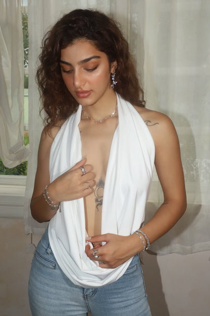 Palladium White Gold Plated Pole Star Wave Layer Necklace