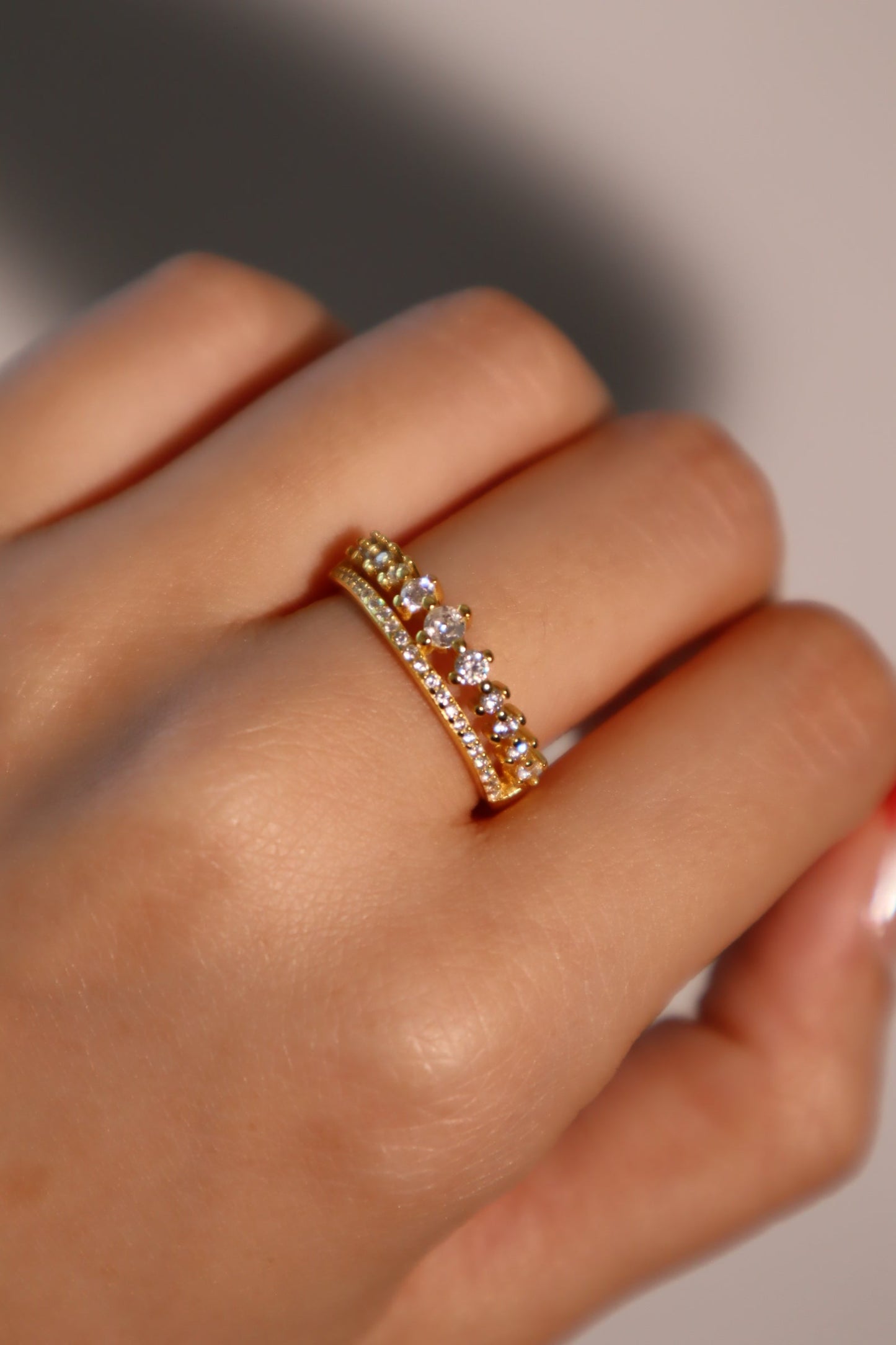 18K Gold Double Layer Diamond Ring