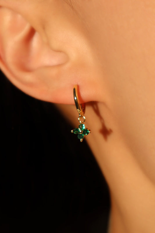 18K Real Gold Plated Green Gem Starlight Petal Hoop Earrings