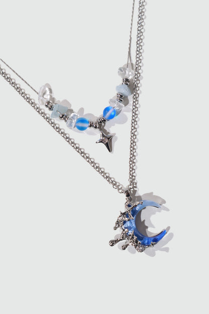 Palladium White Gold Plated Gradient Blue Moon Necklace