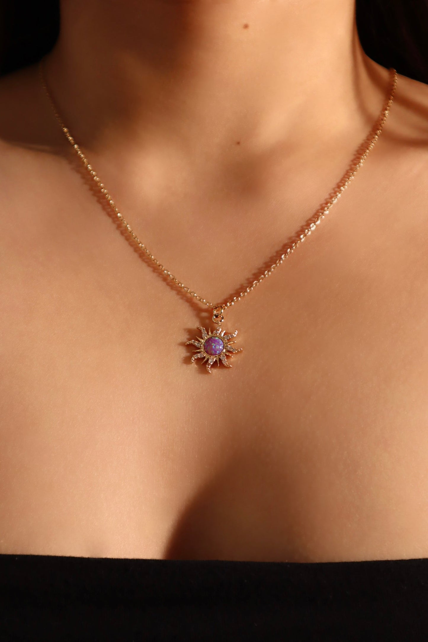 18K Real Gold Plated Purple Opal Sun Necklace