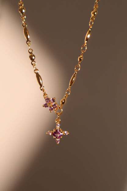 18K Real Gold Plated Amethyst Starlight Cross Necklace