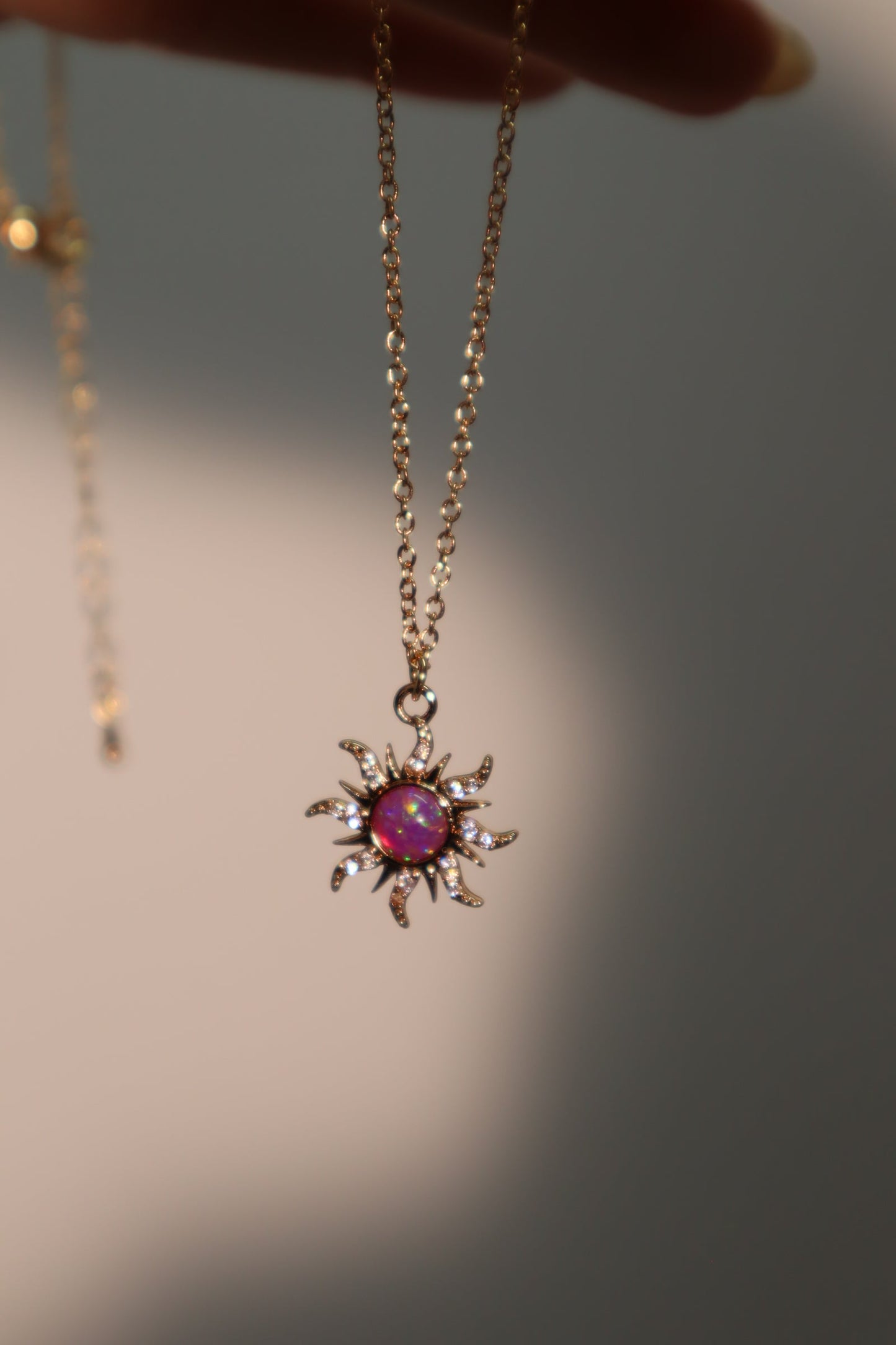18K Real Gold Plated Purple Opal Sun Necklace
