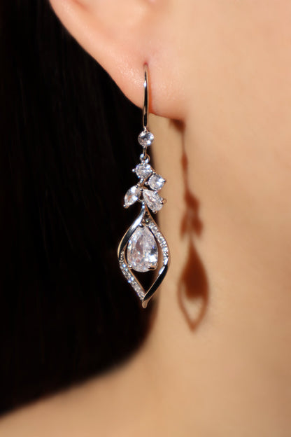 Palladium White Gold Plated Diamond Droplet Dangle Earrings