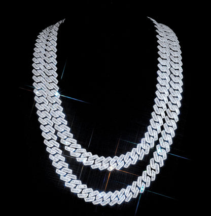 13mm Curved Clasp Baguette Prong Cuban Chain