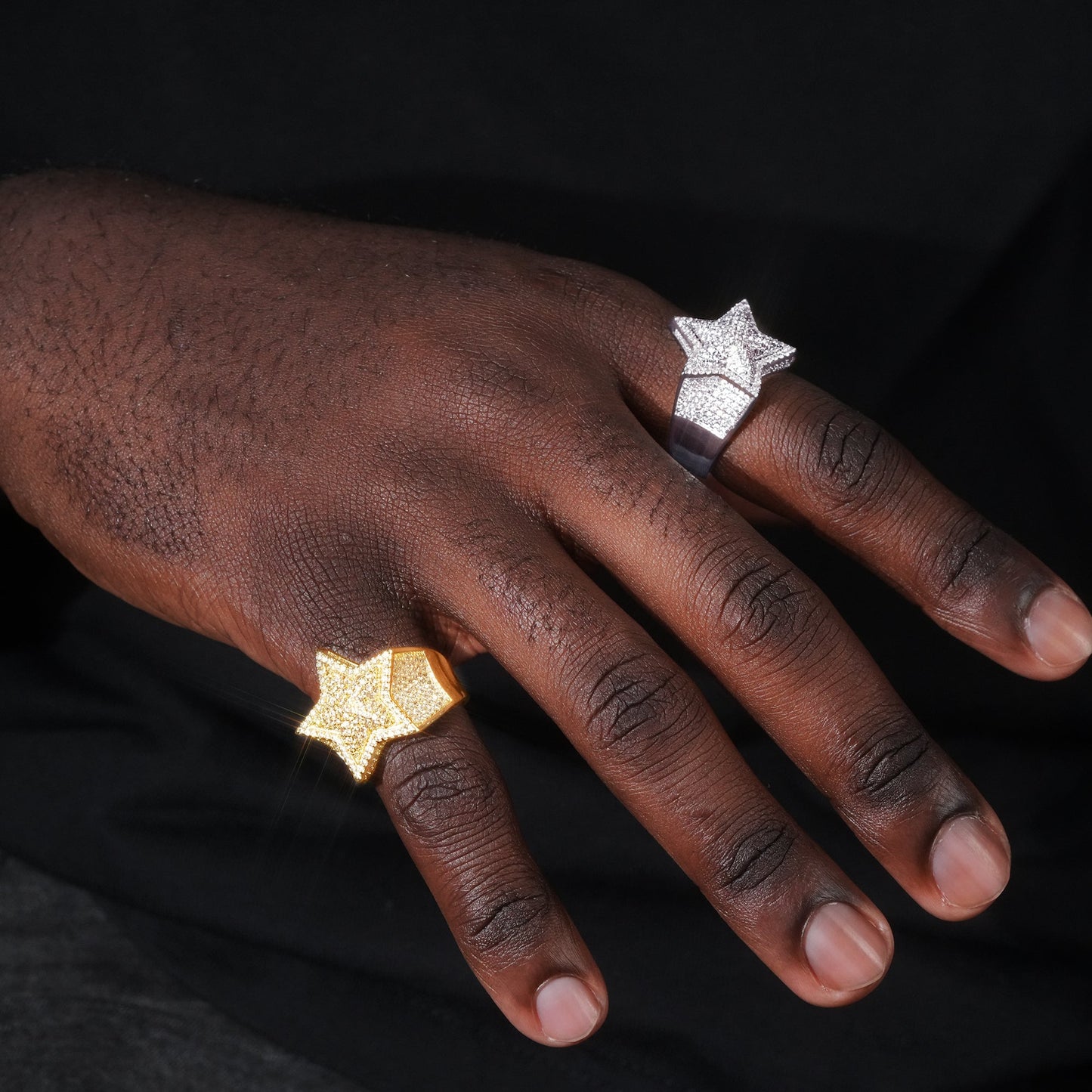 18k Solid Gold-Plated Micro-inlay Rhinestone Pentagram Hip Hop Ring