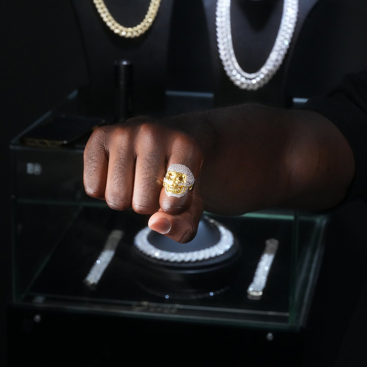 18K Gold-Plated Micro-inlay CZ Human Skeleton Ring