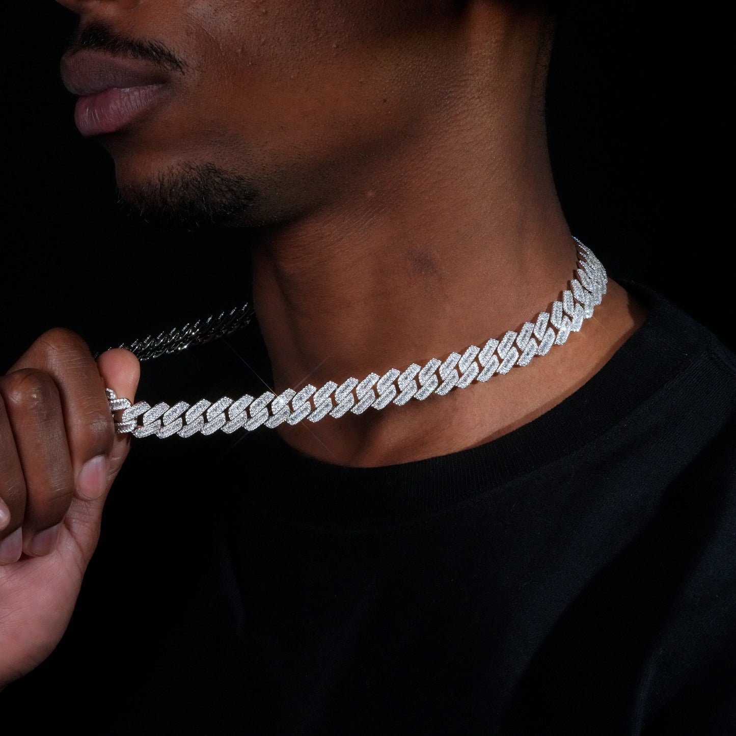 13mm Curved Clasp Baguette Prong Cuban Chain