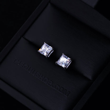 2.40 Carat VVS Moissanite Princess Cut Stud Earrings