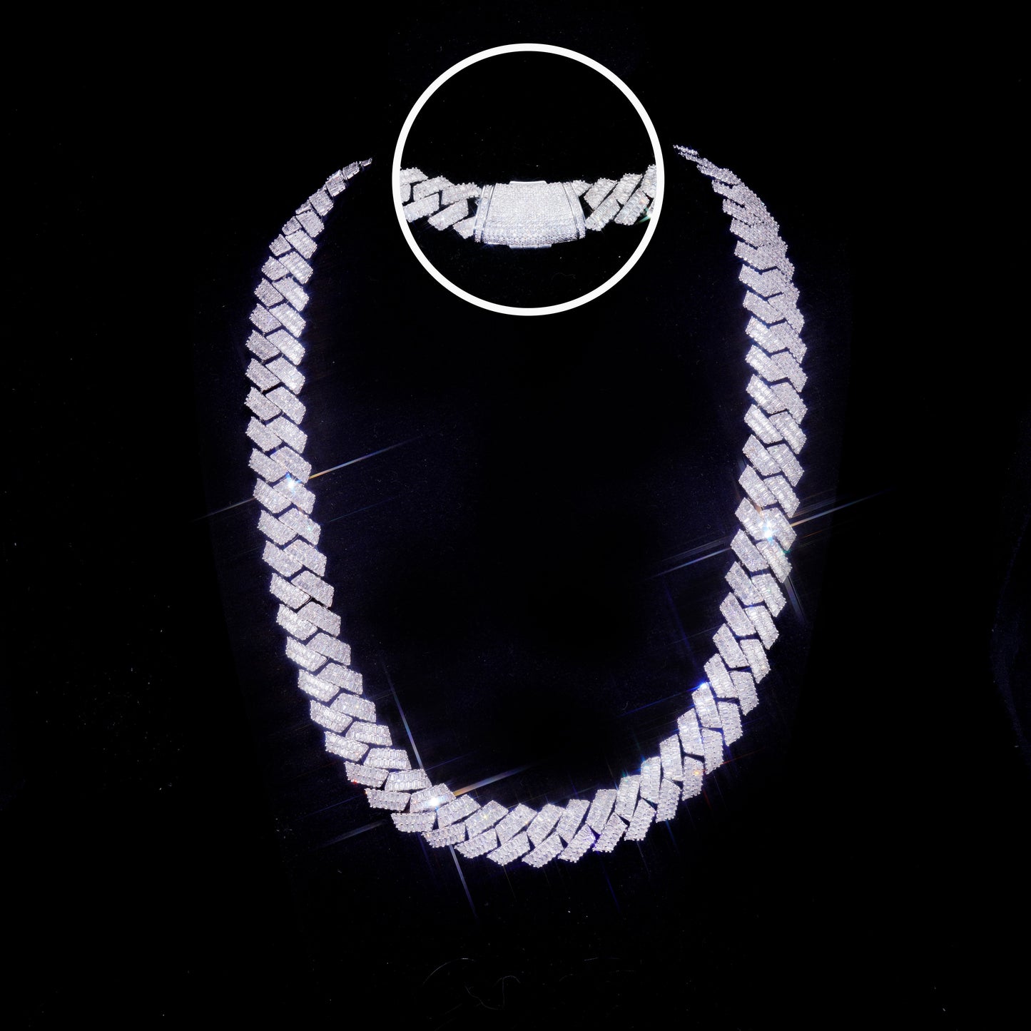 16MM 2-ROW CURVED CLASP BAGUETTE PRONG CUBAN CHAIN