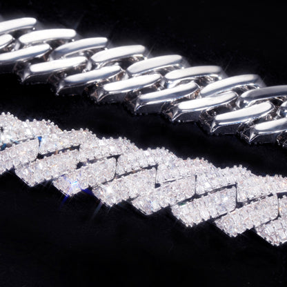 16MM 2-ROW CURVED CLASP BAGUETTE PRONG CUBAN CHAIN