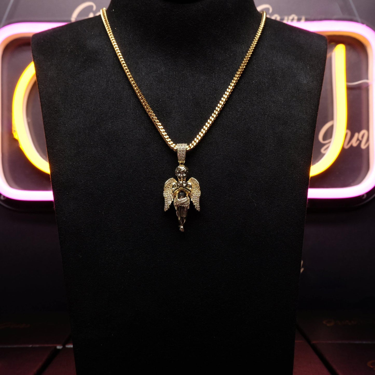 18k Gold-Plated 21mm AAA CZ Angel Pendant # Punk Rapper Chain