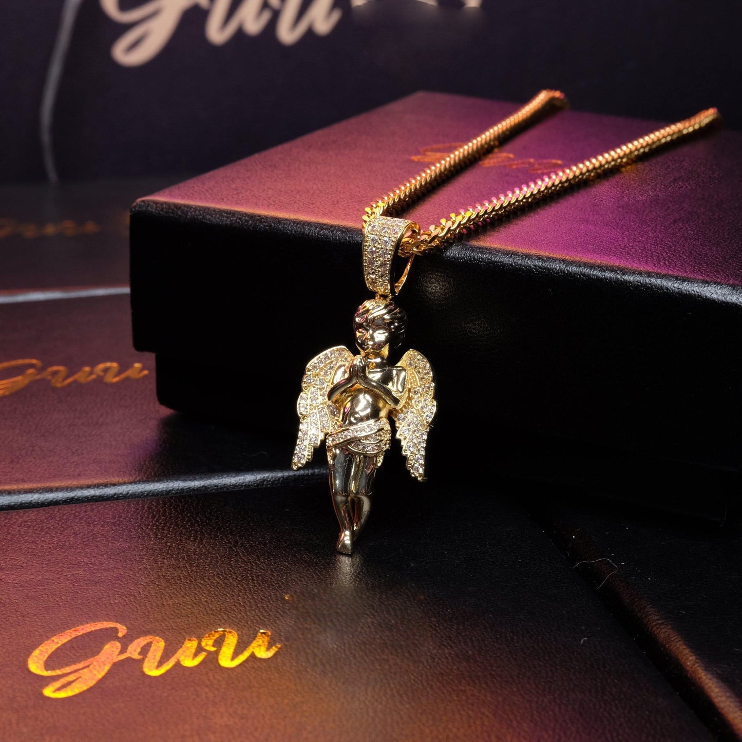 18k Gold-Plated 21mm AAA CZ Angel Pendant # Punk Rapper Chain