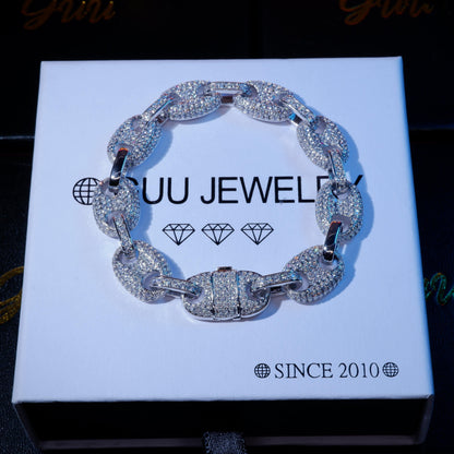 18K WhiteGold-Plated Solid Coffee beans Link Bracelet