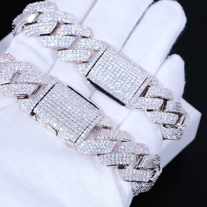 19mm Diamond Prong Cuban Bracelet in White Gold