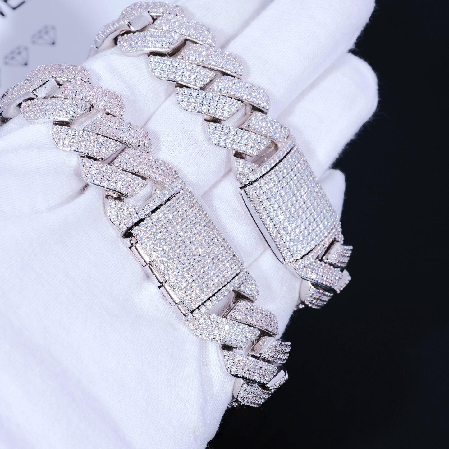 19mm Diamond Prong Cuban Bracelet in White Gold