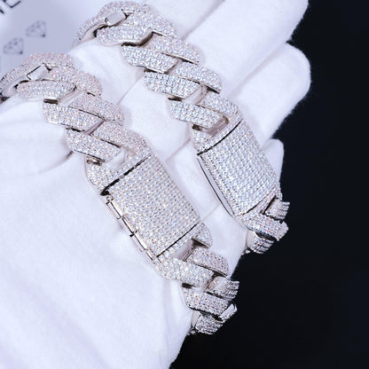 19mm Diamond Prong Cuban Bracelet in White Gold