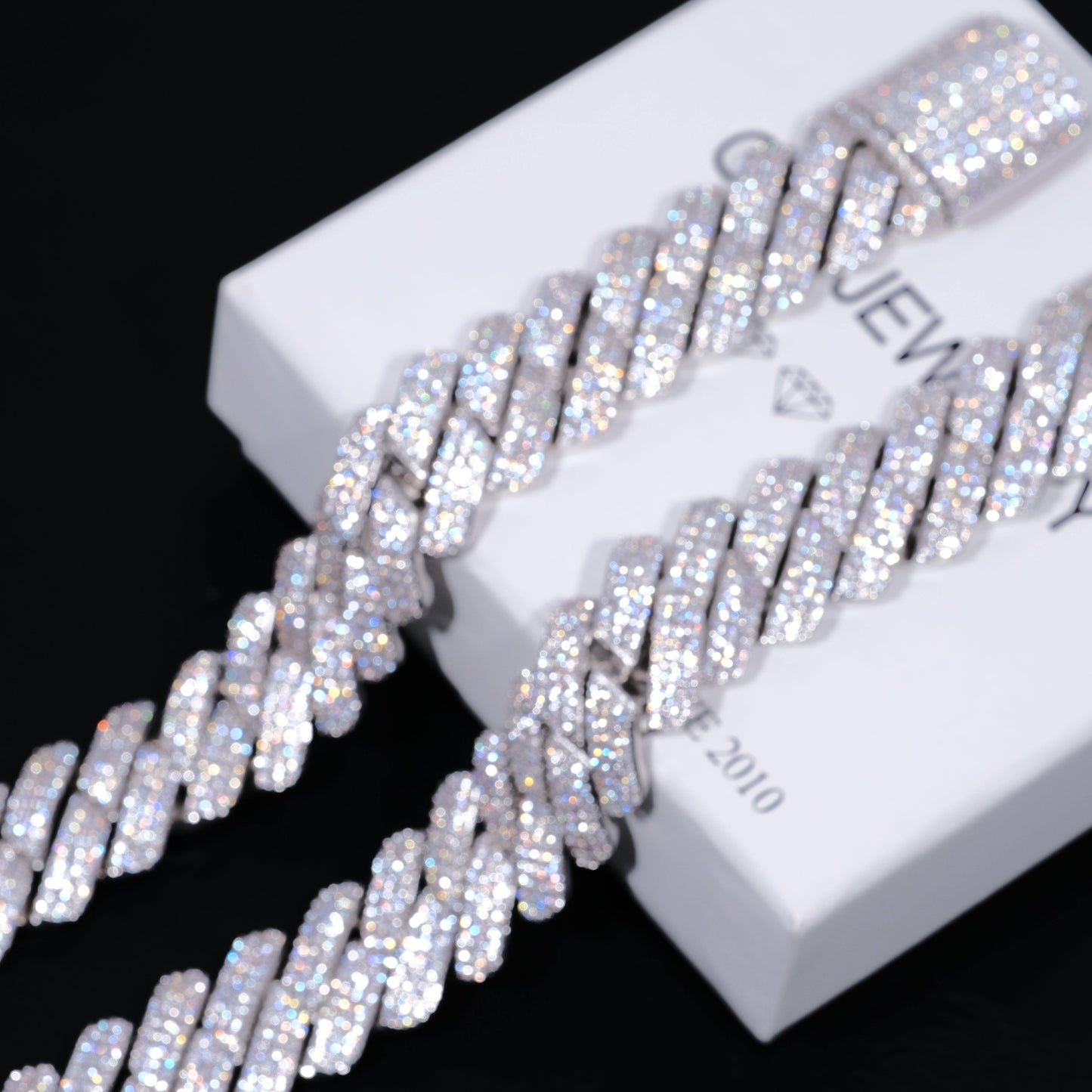 19mm Diamond Prong Cuban Bracelet in White Gold