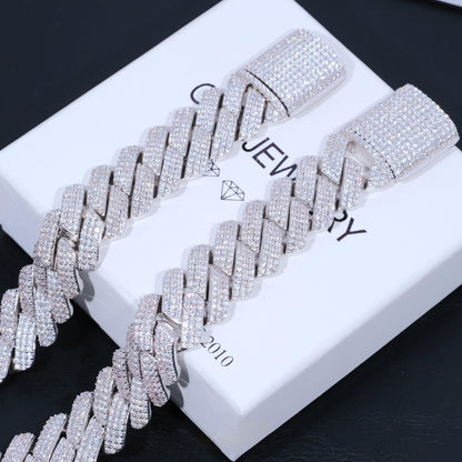 19mm Diamond Prong Cuban Bracelet in White Gold