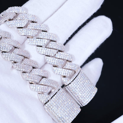 19mm Diamond Prong Cuban Bracelet in White Gold