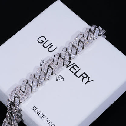 12mm Prong Baguette Curb Bracelet White Gold