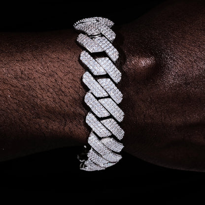 19mm Diamond Prong Cuban Bracelet in White Gold