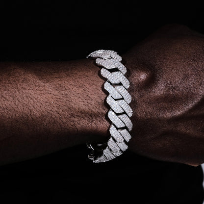 19mm Diamond Prong Cuban Bracelet in White Gold
