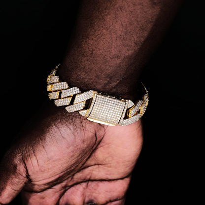 19MM 3Row Prong Cuban Link Necklace + Bracelet Bundle In 18K Gold