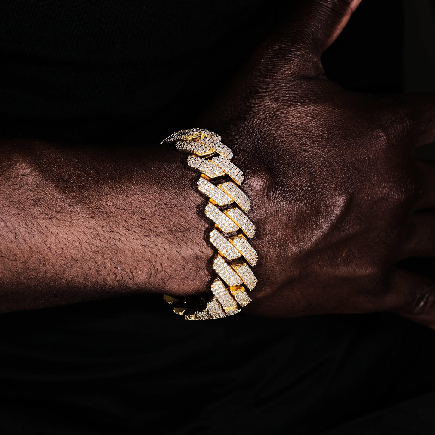 19MM 3Row Prong Cuban Link Necklace + Bracelet Bundle In 18K Gold