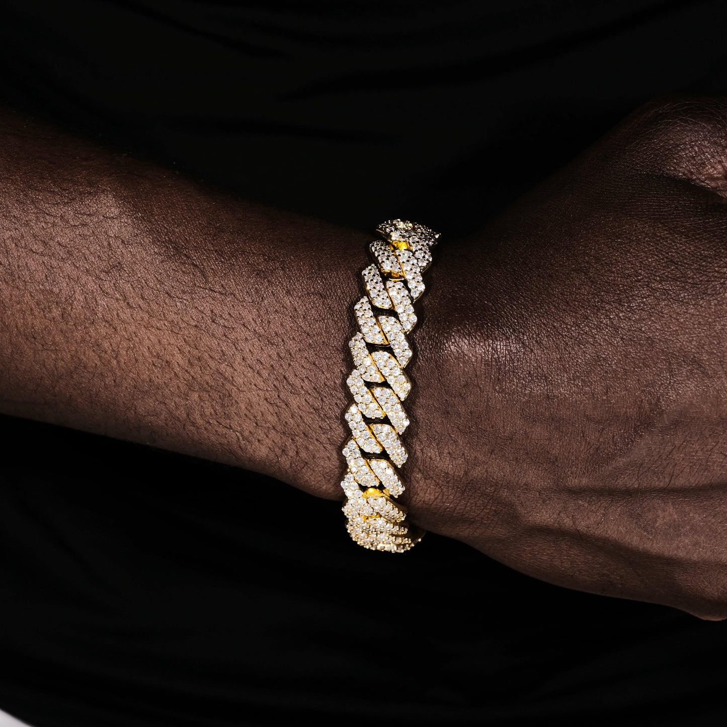 14mm Iced Prong Cuban Bracelet In 18k Gold