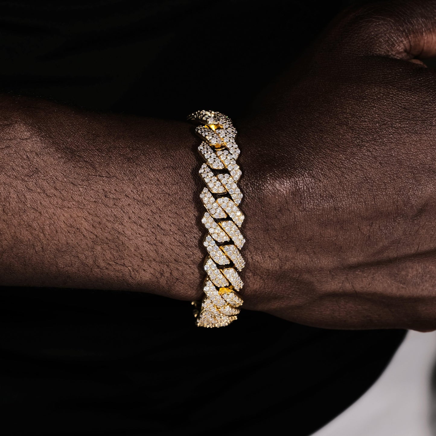 14mm Iced Prong Cuban Bracelet In 18k Gold