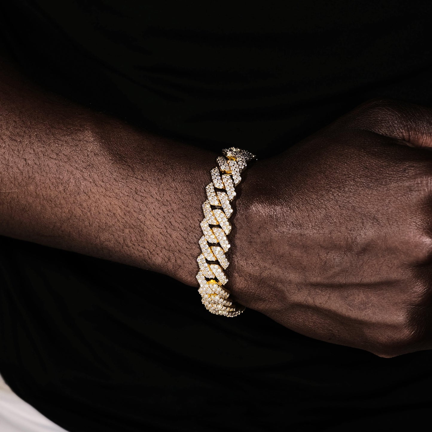 14mm Iced Prong Cuban Bracelet In 18k Gold