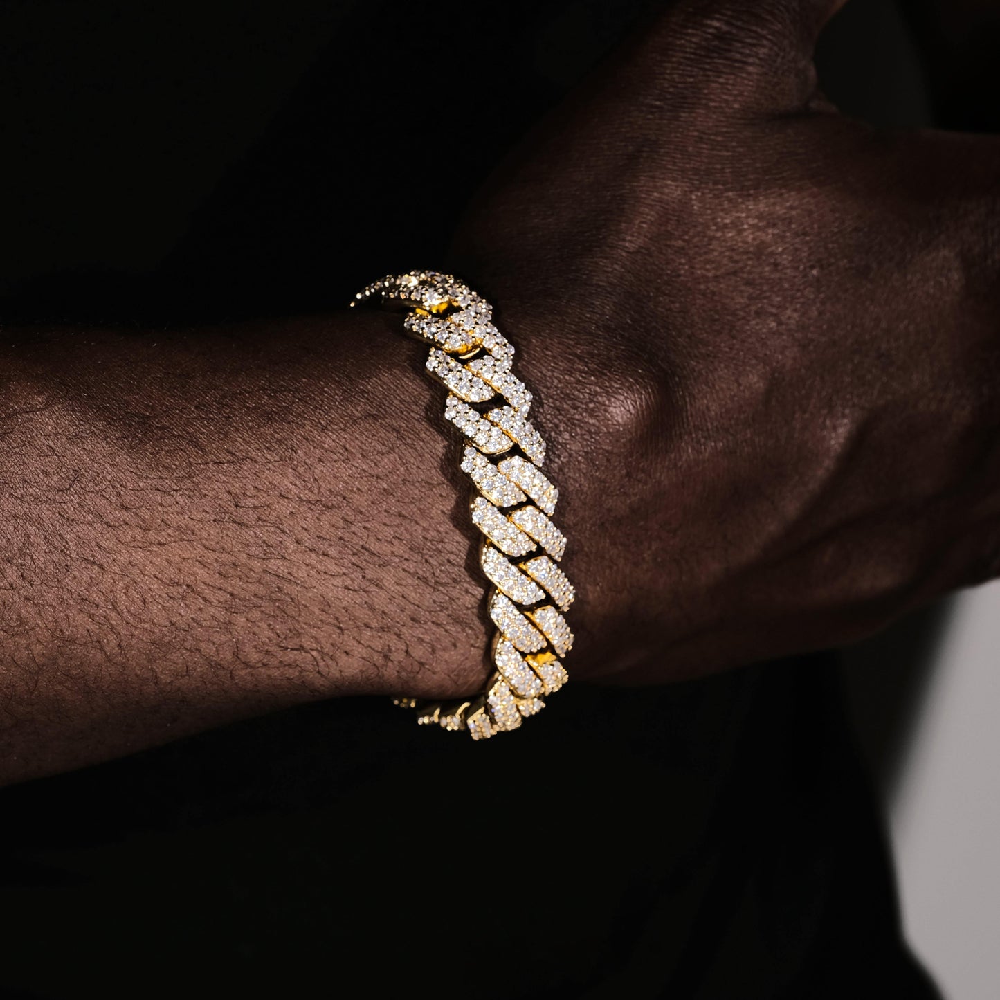 14mm Iced Prong Cuban Bracelet In 18k Gold