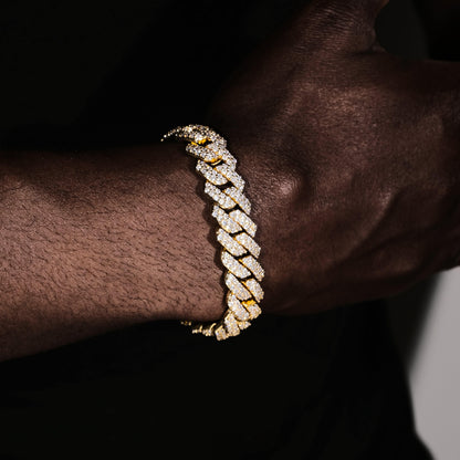 14mm Iced Prong Cuban Bracelet In 18k Gold