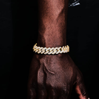 14MM 2Row Prong Cuban Link Necklace + Bracelet Bundle In 18K Gold