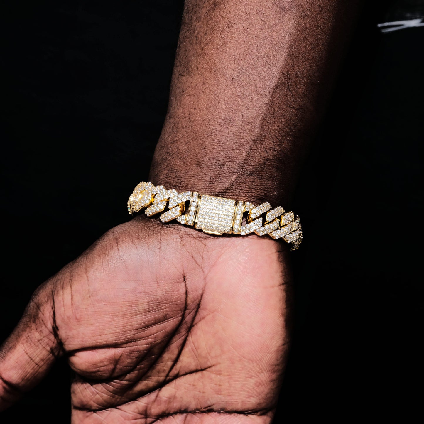 14mm Iced Prong Cuban Bracelet In 18k Gold