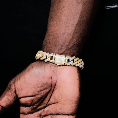 14mm Iced Prong Cuban Bracelet In 18k Gold