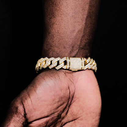 14mm Iced Prong Cuban Bracelet In 18k Gold