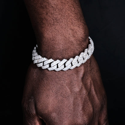 14MM 2Row Prong Cuban Link Necklace + Bracelet Bundle In White Gold