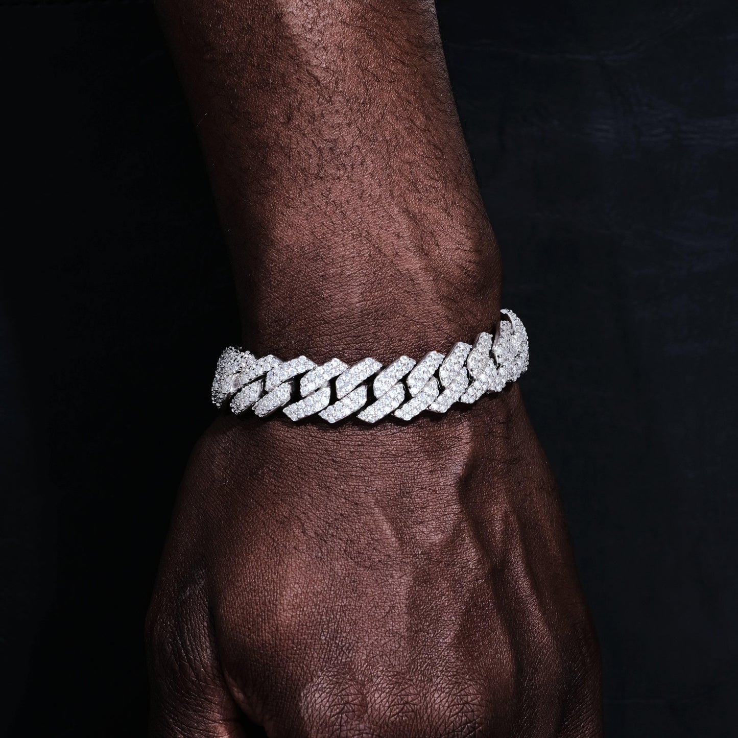 14mm Iced Prong Cuban Bracelet White Gold