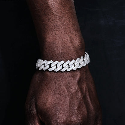 14mm Iced Prong Cuban Bracelet White Gold (Reward)