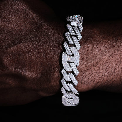 12mm Prong Baguette Curb Bracelet White Gold
