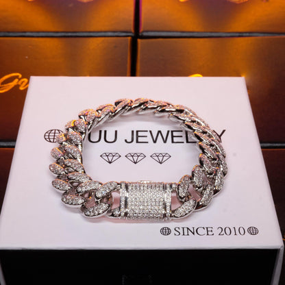 13MM 18K White Gold-Plated Classic Miami Cuban Link Bracelet