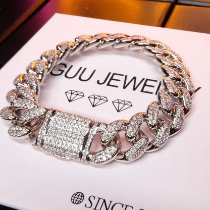 13MM 18K White Gold-Plated Classic Miami Cuban Link Bracelet