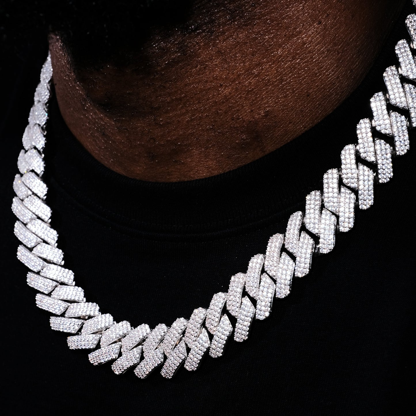 19MM 3Row Prong Cuban Link Necklace + Bracelet Bundle In WhiteGold