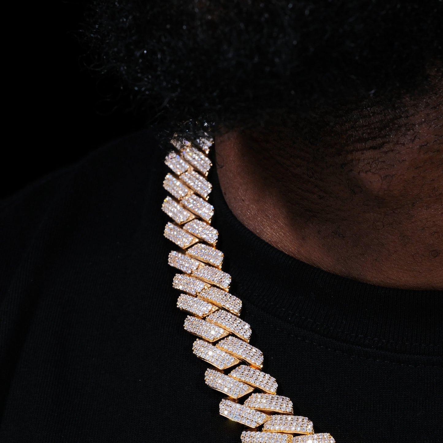19MM 3Row Prong Cuban Link Necklace + Bracelet Bundle In 18K Gold