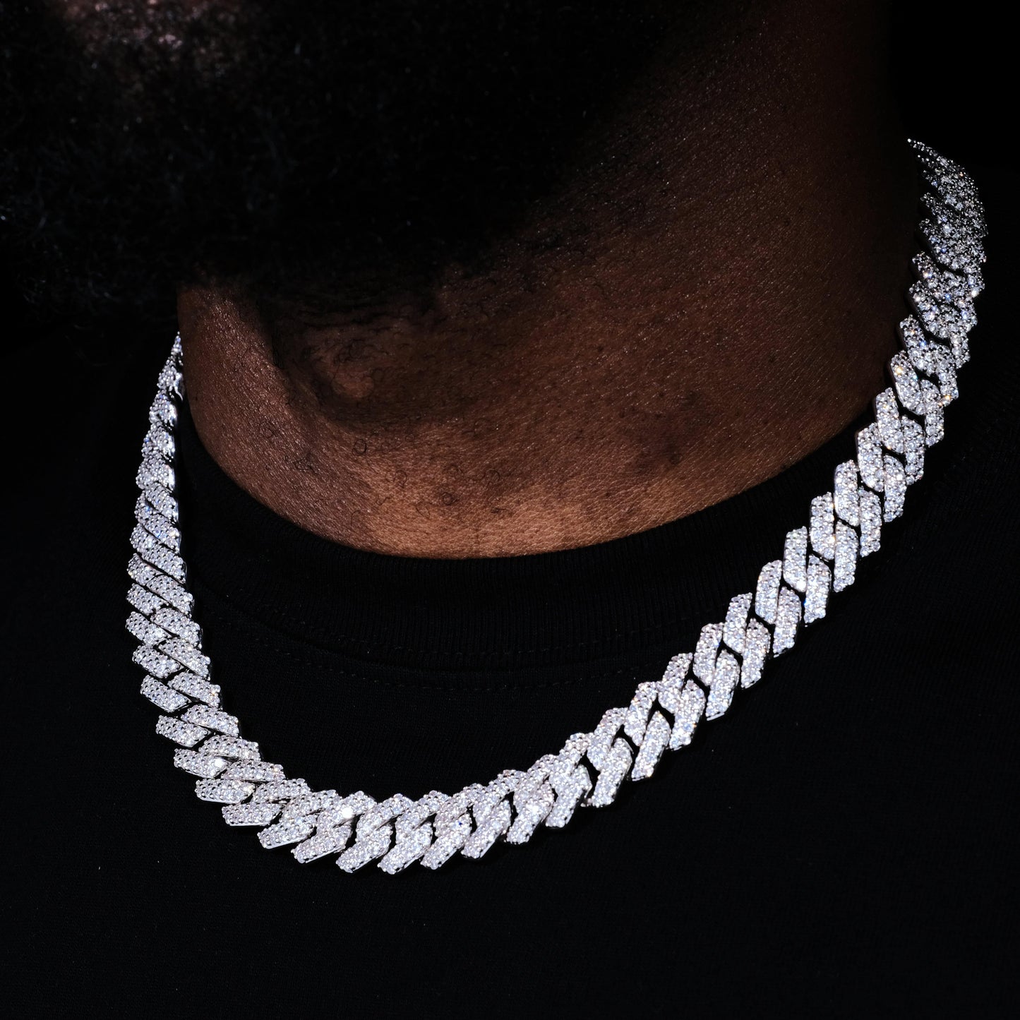 14MM 2Row Prong Cuban Link Necklace + Bracelet Bundle In White Gold