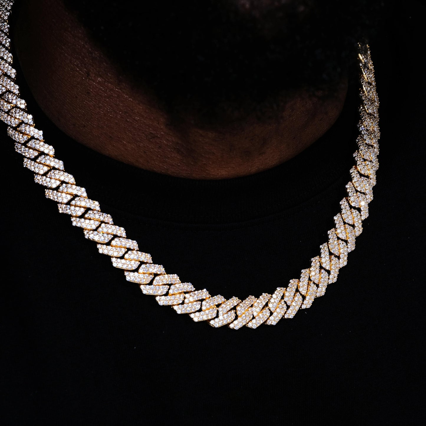 14MM 2Row Prong Cuban Link Necklace + Bracelet Bundle In 18K Gold