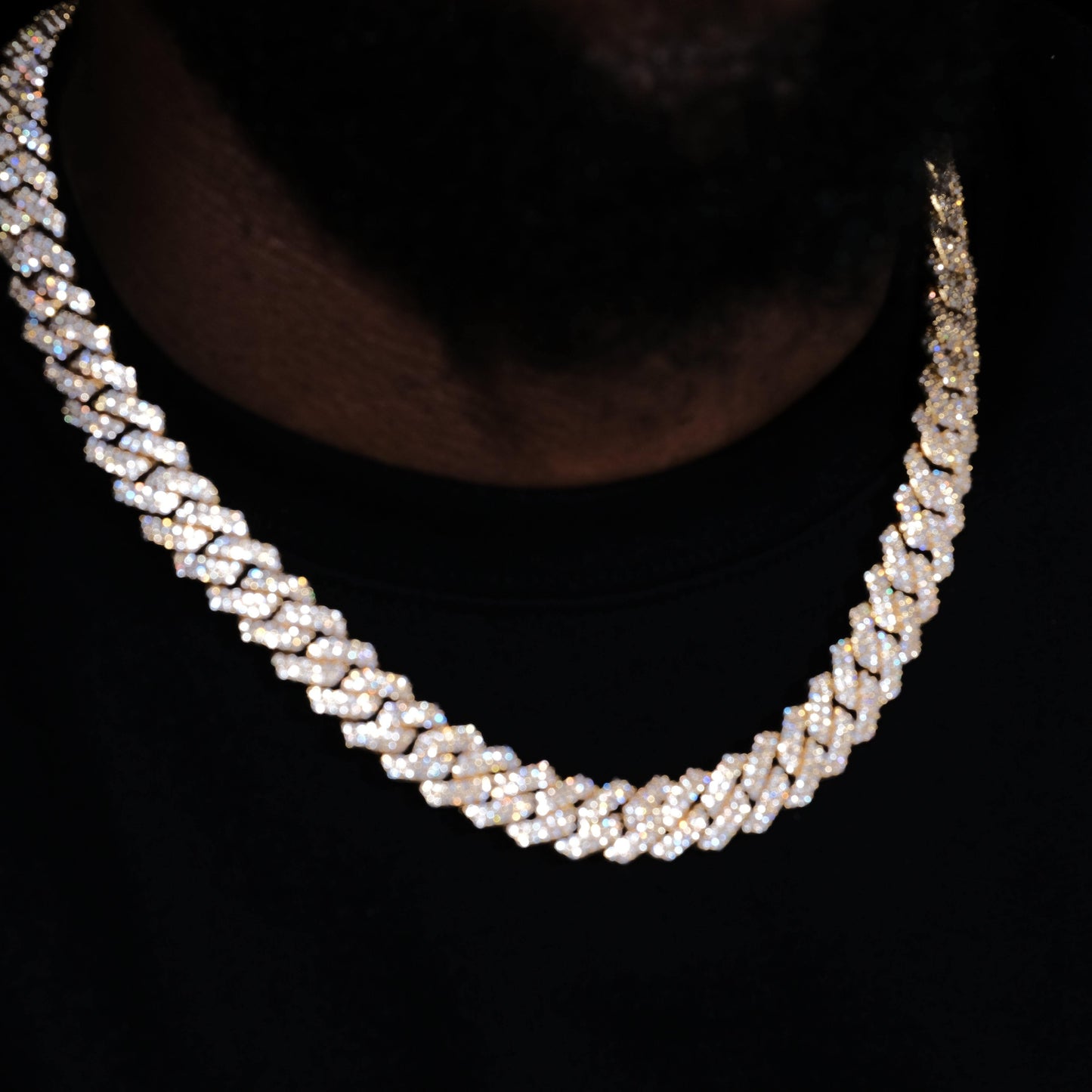 14MM 2Row Prong Cuban Link Necklace + Bracelet Bundle In 18K Gold
